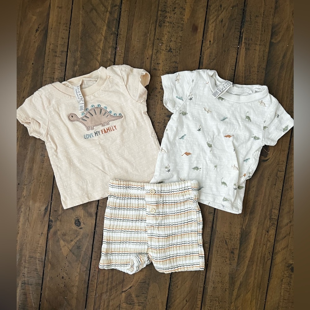 chick pea organic Dino & Printed Tee with Striped Knit Shorts